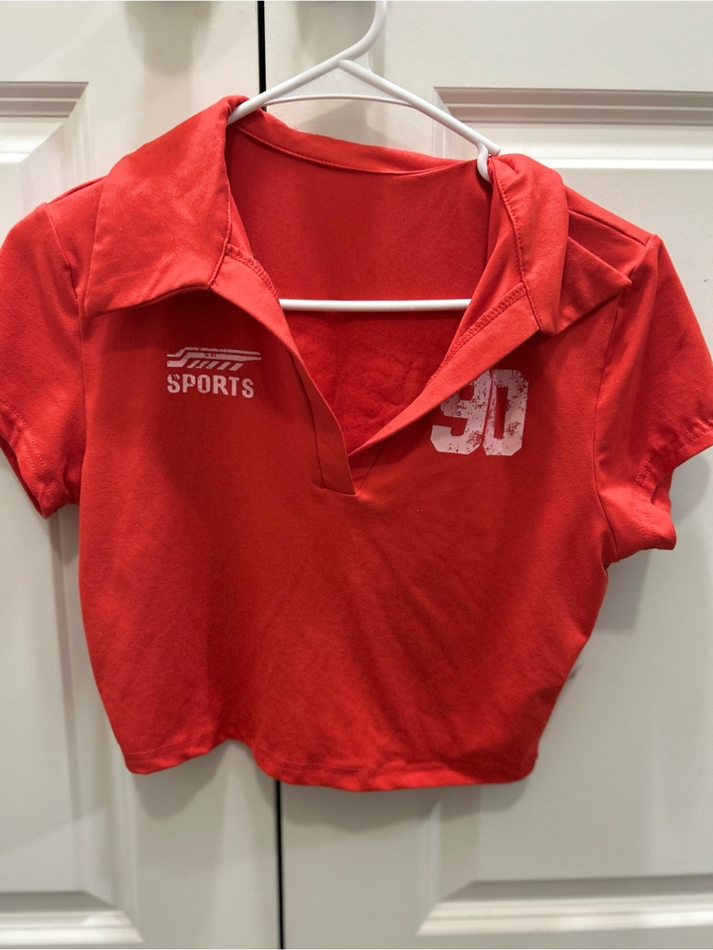 Red Sports Cropped Polo Top